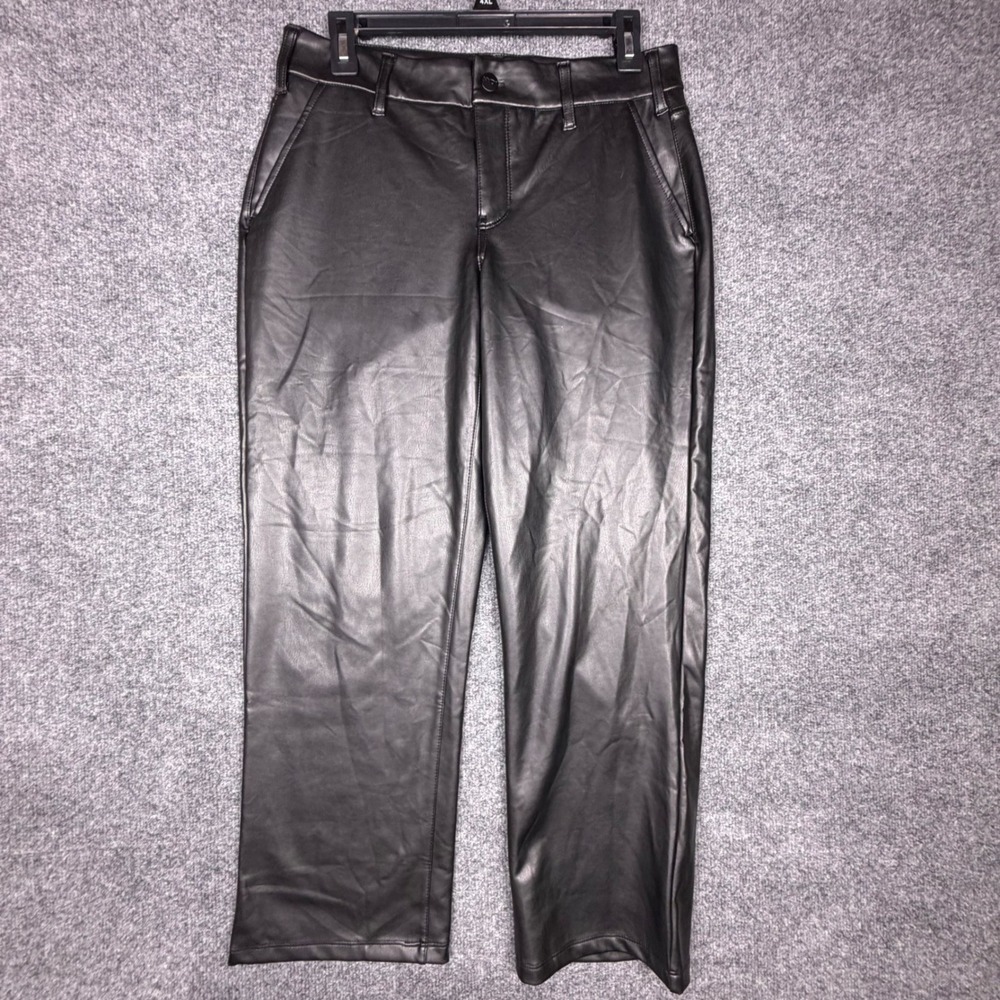 NYDJ Sculpt-Her Black Faux Leather Wide Leg Cropped Pants Size 4 MCFL8767
